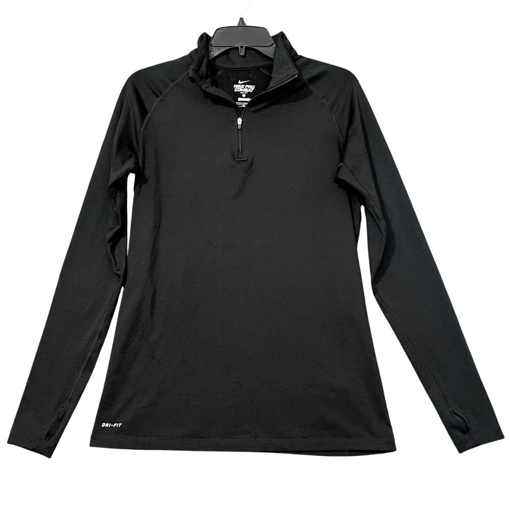 Nike Pro Combat‎ Quarter Zip Pullover Womens XL Compression Thumbholes Training